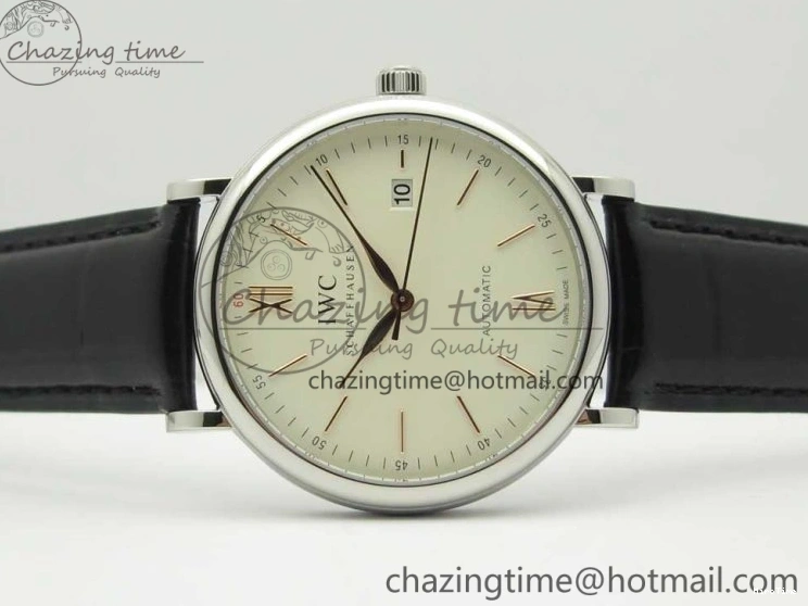 MIROTIME 1228 Portofino Automatic SS FKF 1:1 Best Edition White Dial RG Markers on Black Leather Strap A Stretchable 7141